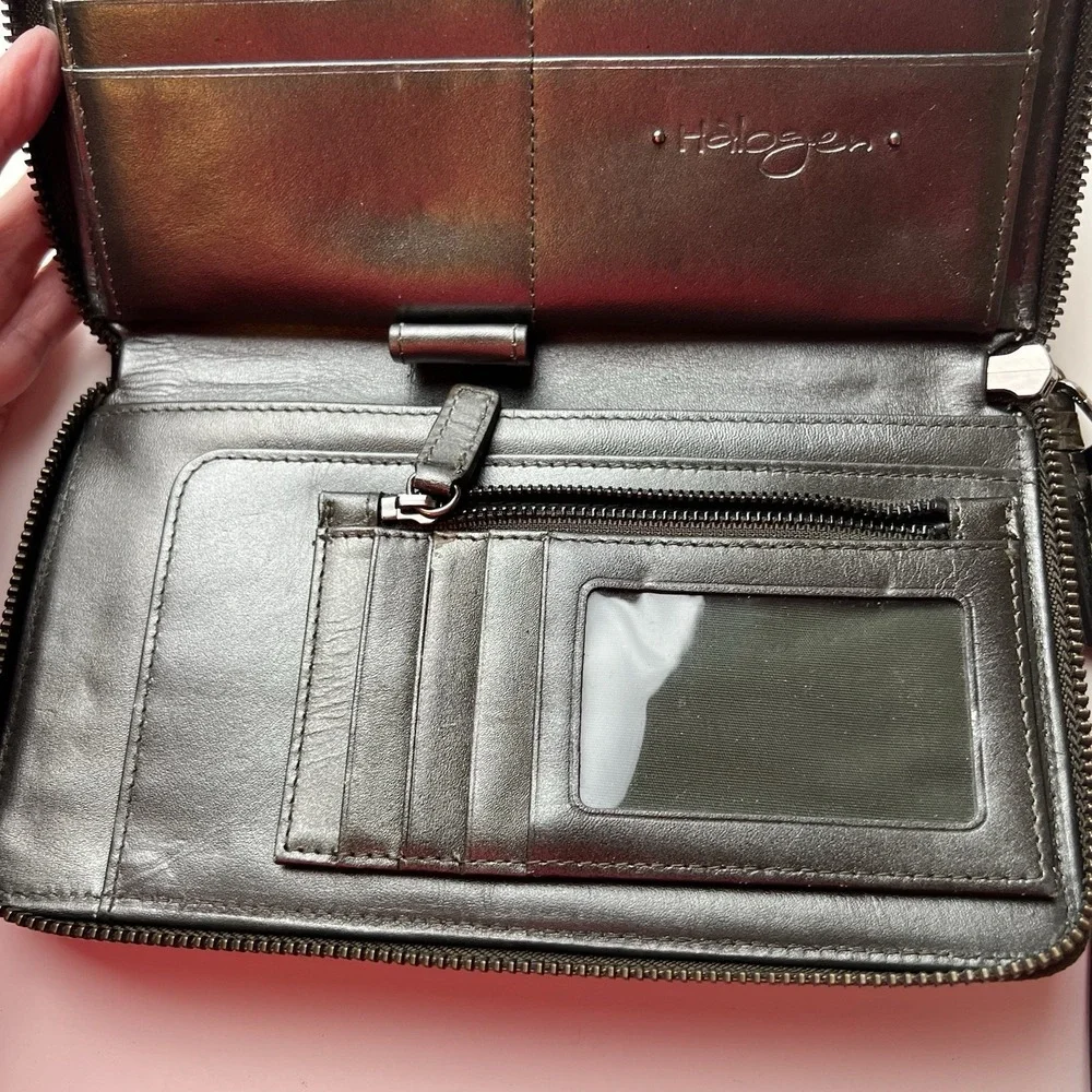 HALOGEN Crocodile Embossed Wallet/Wristlet Bronze with  Snap Off Coin Purse